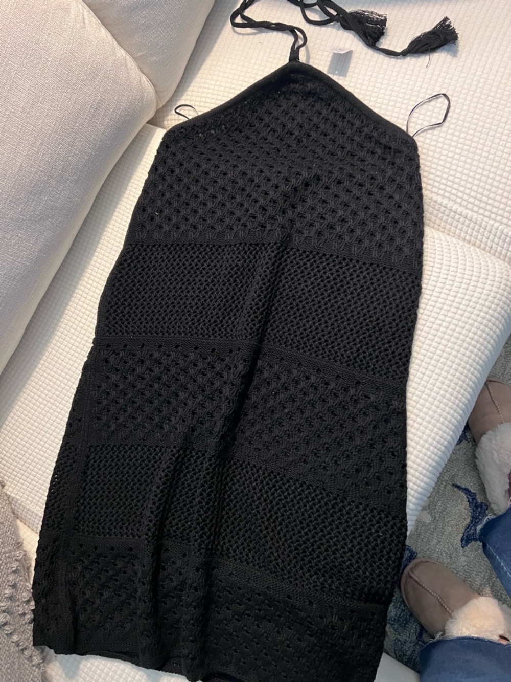Old Navy Black Crochet Halter Midi Dress with Tie Straps